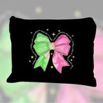 Chic Black Cosmetic Bag with Pink and Green Bow Photo 3