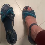 Cole Haan  Nike air sole Blue Wedge Sandals cork and fabric awesome comfy 9 Photo 4