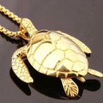 Large Gold Sea Turtle Pendant Necklace Stainless Steel Big Jewelry Men, Womans Photo 0