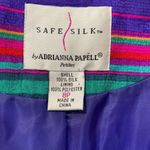 Vintage Adrianna Papell Jacket Collarless Blazer Silk Rainbow Stripe Long Sleeve Blue Size 8P Photo 6