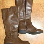 JC Penny Brown Pleather Boots With Side Buckle Photo 0