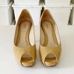 Fendi Patent Leather Zucchino Logo Heel Peep Toe Platform Pumps Beige Size 36.5 Photo 2