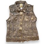 Vintage Flashback Vest Metallic Brown Floral Detail Lace Embroidered High Neck Brown Size M Photo 1