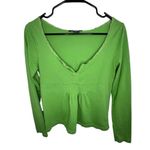 Boston Proper Vintage Y2K Lime Green Peplum Long Sleeve Blouse With Lace Trim Photo 0