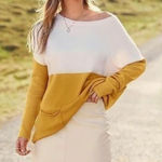 Tea N Rose Colorblock Front Pocket Cream & Mustard Sweater Fall M/L Photo 0