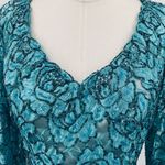 Vintage Floral Beaded Gown Long Sleeve V Neck All Over Rose Beading Turquoise 4 Blue Photo 5