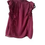 Loft Red Mandarin Collar Ruffled Blouse Photo 5