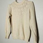 LOUNA Ivory Embroidered Puff Sleeve Floral Chunky Knit Sweater Size Small Photo 0