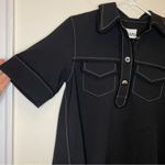 Ganni NEW Sable Topstitch Crepe Swing Button Front Mini Dress Black Sz 36 SNAGS Photo 7