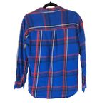 Old Navy  Womens Flannel Shirt Boyfriend Fit Button Down Plaid Pocket Blue Red S Photo 1