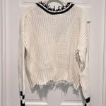 Z Supply  Evereve Luna Varsity V Neck Sweater White Navy Medium Distressed Photo 4