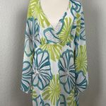 Original Anthony Swimsuit Coverup Faux Wrap Bell Sleeve Blue Green Sheer 70's Size L Photo 0