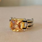 Boutique S925 Square Orange Champagne Stone Ring “Lucretia” Gold Silver Mixed Metal Black Classic Jewelry Photo 4