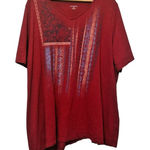 Catherines  Womens Top 2X Red V Neck Graphic Tee Boho Artsy Lightweight‎ Soft Photo 0