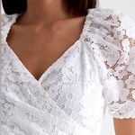 EXPRESS NWT Lace Puff Sleeve Asymmetrical Peplum Top Size Small Photo 4