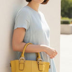 Tignanella Tignanello Yellow Pebbled Leather Buckle Tote Shoulder Bag Photo 0
