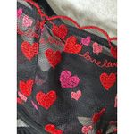 Cacique Black Sheer Heart Embroidery Unlined Balconette Bra Flirty Sexy Mesh 44D Photo 1