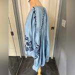 ZARA  Denimwear Chambray‎ Embroidered Pom Pom Peasant Boho Oversize Top Photo 2