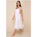 Lulus NWT  Notable Elegance White Mesh Floral Applique Bustier Midi Dress Size S Photo 7