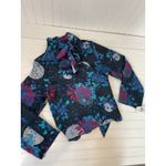 NWT Lord & Taylor Eight Sixty Blue Floral Secretary Bow Long Sleeve Top Size M Black Size M Photo 2