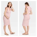 Hatch maternity ribbed ruffle sleeve ribbed baby light pink tank midi dress Size undefined Photo 1