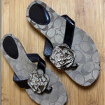 Coach Women's Signature Slip On Sandals 7B Brown Patent Leather Strap- Flower Photo 0