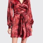 Ganni Printed Satin Long Sleeve Wrap Dress Photo 0