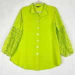 John Mark  Wire Collar Crochet Button Up Tunic Size Medium Lime Green Solid Photo 0