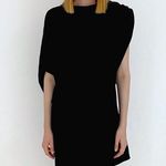 ZARA ASYMMETRIC PLEADED Mini DRESS Round Neckline Short Sleeve BLACK SIZE M new Photo 4