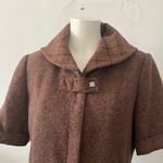 Vintage 70s British brown plaid short sleeve snap front style swinger coat S Size 4 Photo 4
