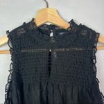 American Eagle  AEO Black High Neck Swiss Dot Cold Shoulder Long Sleeve Blouse M Photo 2