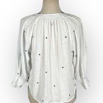 Rails  Mariah Floral-Embroidered Blouse Women's XXS White Green 3/4 Sleeves Photo 4