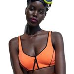 ZARA Swimwear Contrast Piping Bikini Zip Top in Neon Orange Photo 13