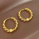 15mm Twist Small Gold Hoop Earrings for Women Photo 1