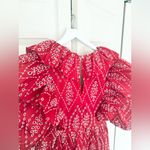 ZARA  Red & White Eyelet Ruffle Puff Sleeve Short Sleeve Midi Dress Size XS Photo 7