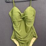 Relleciga Swimsuit Womens XL Green One-Piece Ruched Adjustable Straps Chic Trendy Photo 0