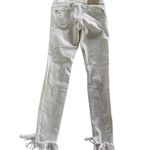 ZARA Jeans Women 4 White Raw Frayed Hem High Rise Skinny Denim Distressed Photo 2