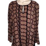 Black Rainn Southwestern Brown Black Keyhole Neck Long Sleeve Blouse Size LG Photo 0