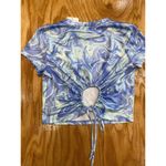 Elodie  T-Shirt Women's Medium Blue Tie Dye Cinch Back Short Sleeve Pullover B62 Photo 2