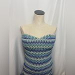 Wow Couture Colorful Embroidered Mini Dress Blue Green Strapless Dress Small Photo 1