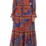 House of Harlow Maxi Tiered Floral Rustic Boho Long Sleeve Dress Size Small Orange Photo 0