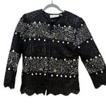 Anage Vintage Black Eyelet Embroidered Jacket w/ Shell Beads Size Small Photo 0