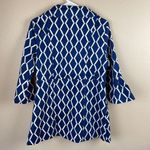 Eden Court Geometric Bell Sleeve Coat Jacket Womens M Blue White Button Up Lined Size M Photo 5