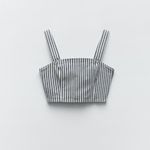 ZARA NWT  Striped Denim Crop Top in Blue White Size‎ Extra Small Photo 5