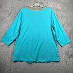 Belle by Kim Gravel Top Large Turquoise Gold Beaded Tunic Popover Slub Knit QVC Blue Photo 2