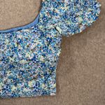 Splendid Flora Longline Puff Sleeve Bra Swim Top Size Large Blue Floral Beachy Photo 2