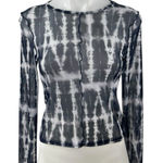 Urban Outfitters  Womens Black White Tie Dye Mesh Sheer Long Sleeve Crop Top Sz M Photo 0