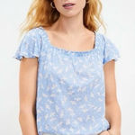 Loft NWT Bee Linen Smocked Square Neck Top in Mellow Blue Size XL Photo 0