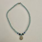 Blue and white beaded cat pendant necklace Photo 3