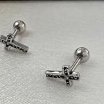 Small Tiny Cross Stud Earrings for Men Women,Streetwear Hip Hop Unisex Style Silver Photo 1